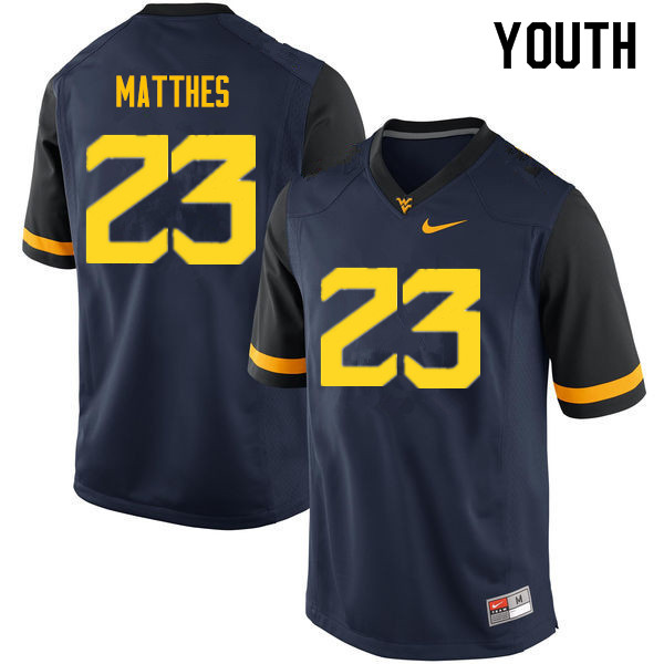 NCAA Youth Evan Matthes West Virginia Mountaineers Navy #23 Nike Stitched Football College Authentic Jersey MK23O51RA